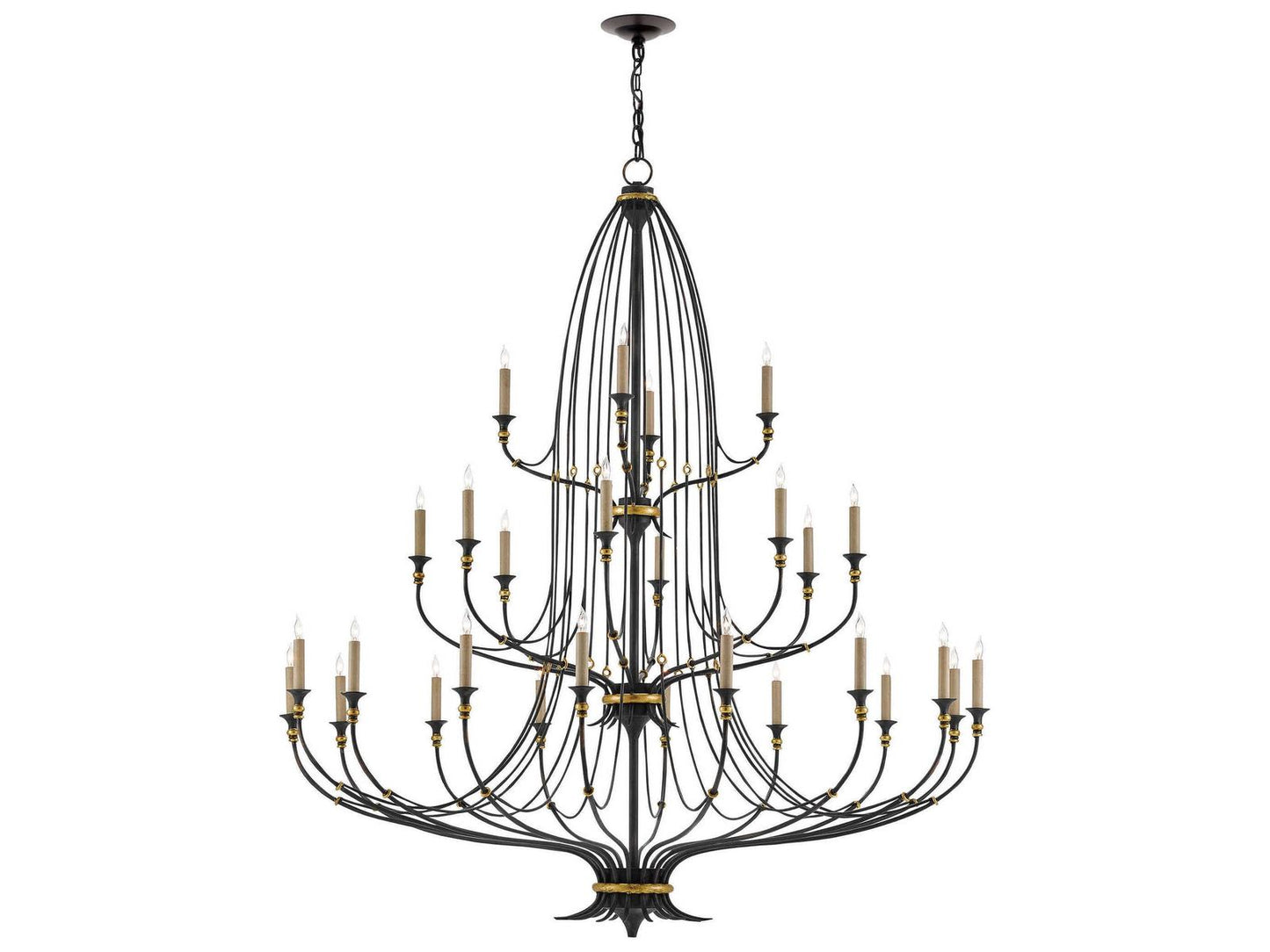 Currey & Company Currey and Company 28-Light Folgate Grande Chandelier in French Black and Gold Leaf