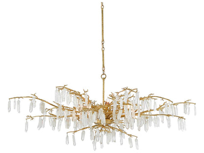 Currey & Company Currey and Company 8-Light Forest Dawn Chandelier Washed Lucerne Gold Natural Quartz Crystal