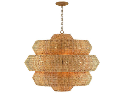 Currey & Company Currey and Company 18-Light Antibes Grande Natural Chandelier in Khaki and Natural Rattan