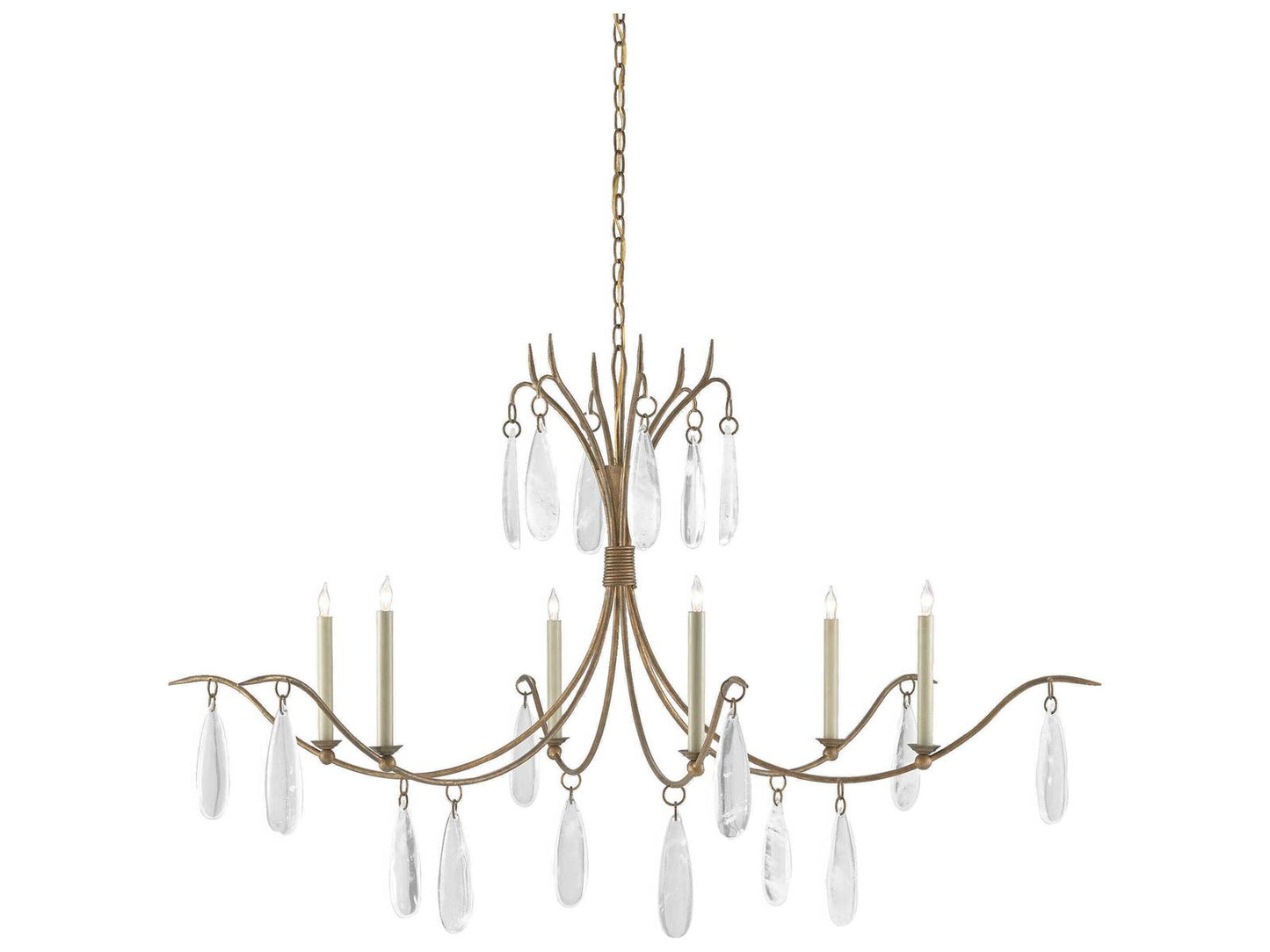 Currey & Company Currey and Company 6-Light Marshallia Chandelier in Rustic Gold with Faux Rock Crystal