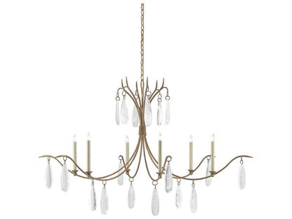 Currey & Company Currey and Company 6-Light Marshallia Chandelier in Rustic Gold with Faux Rock Crystal