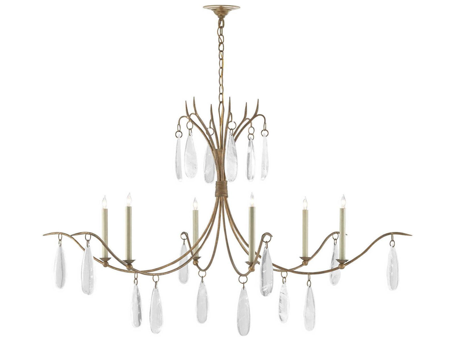 Currey & Company Currey and Company 6-Light Marshallia Chandelier in Rustic Gold with Faux Rock Crystal