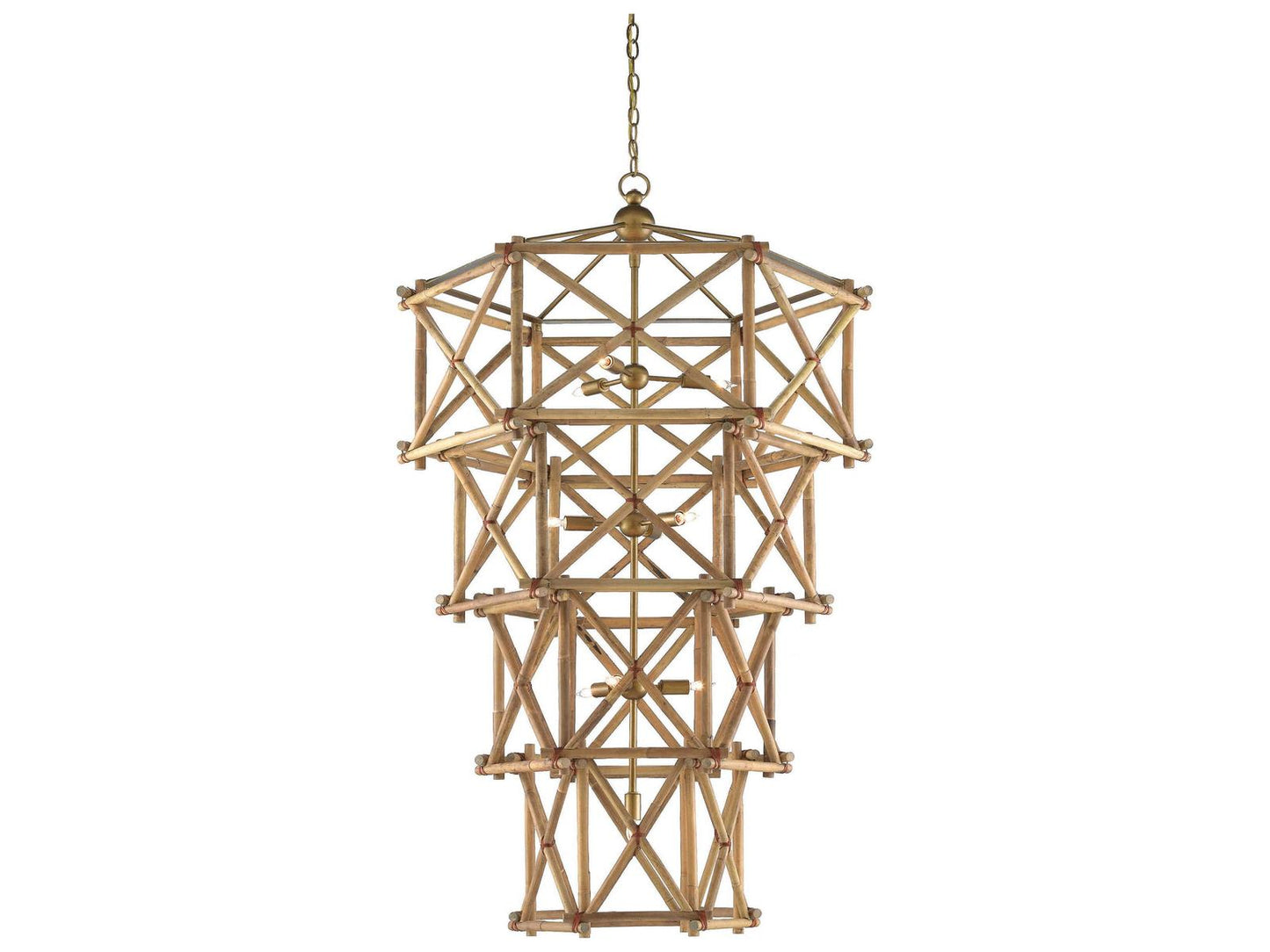 Currey & Company Currey and Company 10-Light Kingali Grande Chandelier in Natural Rattan and New Brass