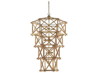 Currey & Company Currey and Company 10-Light Kingali Grande Chandelier in Natural Rattan and New Brass