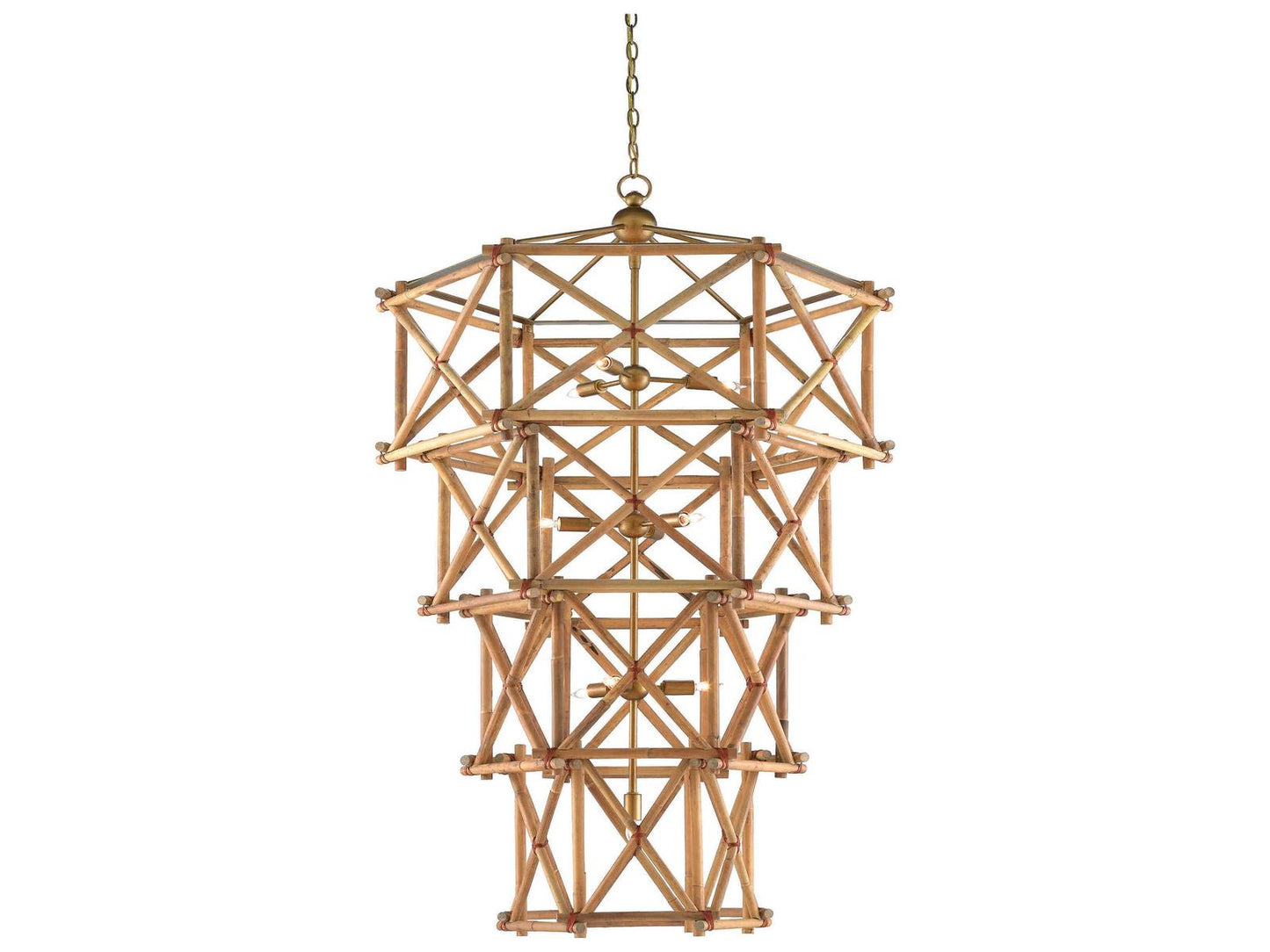 Currey & Company Currey and Company 10-Light Kingali Grande Chandelier in Natural Rattan and New Brass
