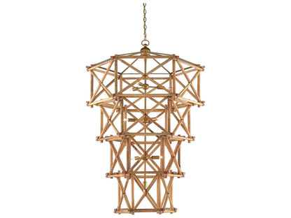 Currey & Company Currey and Company 10-Light Kingali Grande Chandelier in Natural Rattan and New Brass