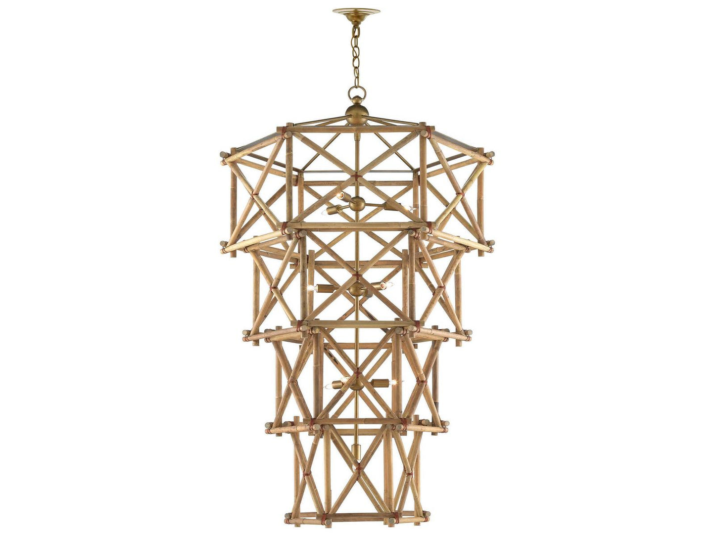 Currey & Company Currey and Company 10-Light Kingali Grande Chandelier in Natural Rattan and New Brass