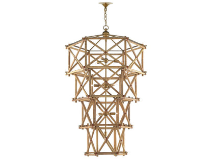 Currey & Company Currey and Company 10-Light Kingali Grande Chandelier in Natural Rattan and New Brass