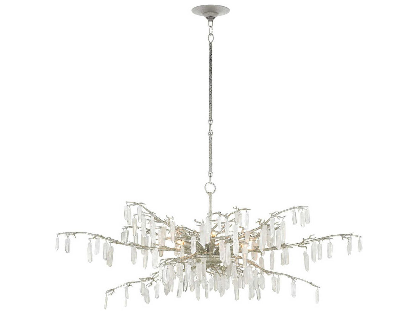 Currey & Company Currey and Company 8-Light Forest Dawn Chandelier in Textured Silver and Crystal