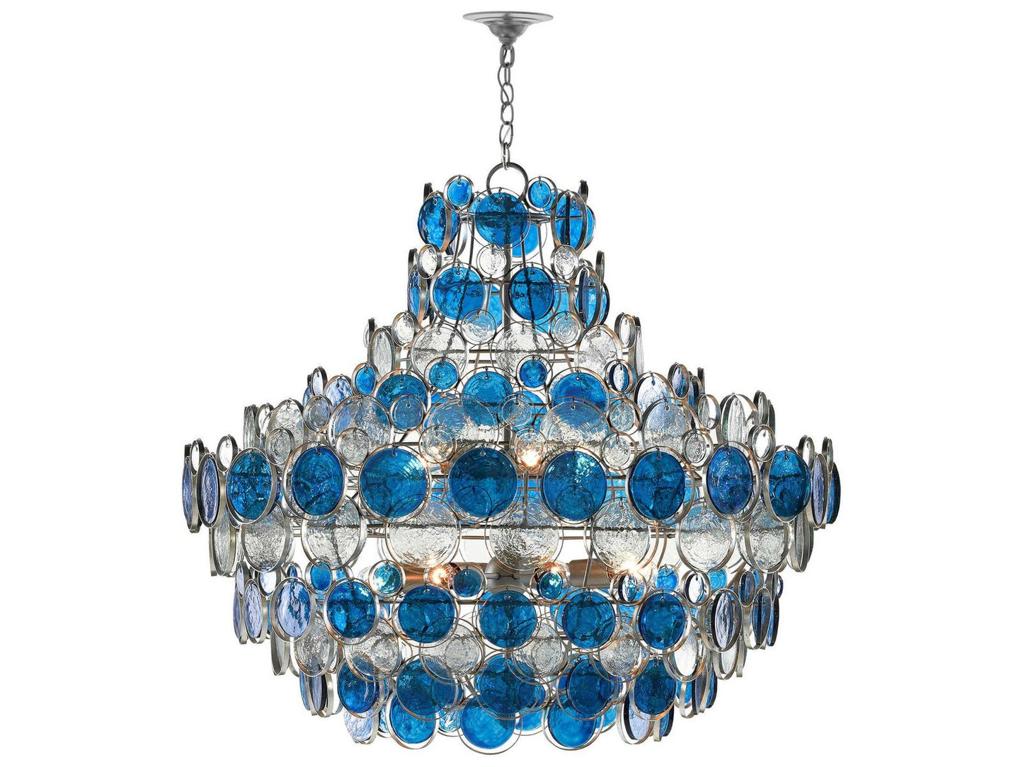 Currey & Company Currey and Company Galahad 12-Light Chandelier in Contemporary Silver Leaf and Blue