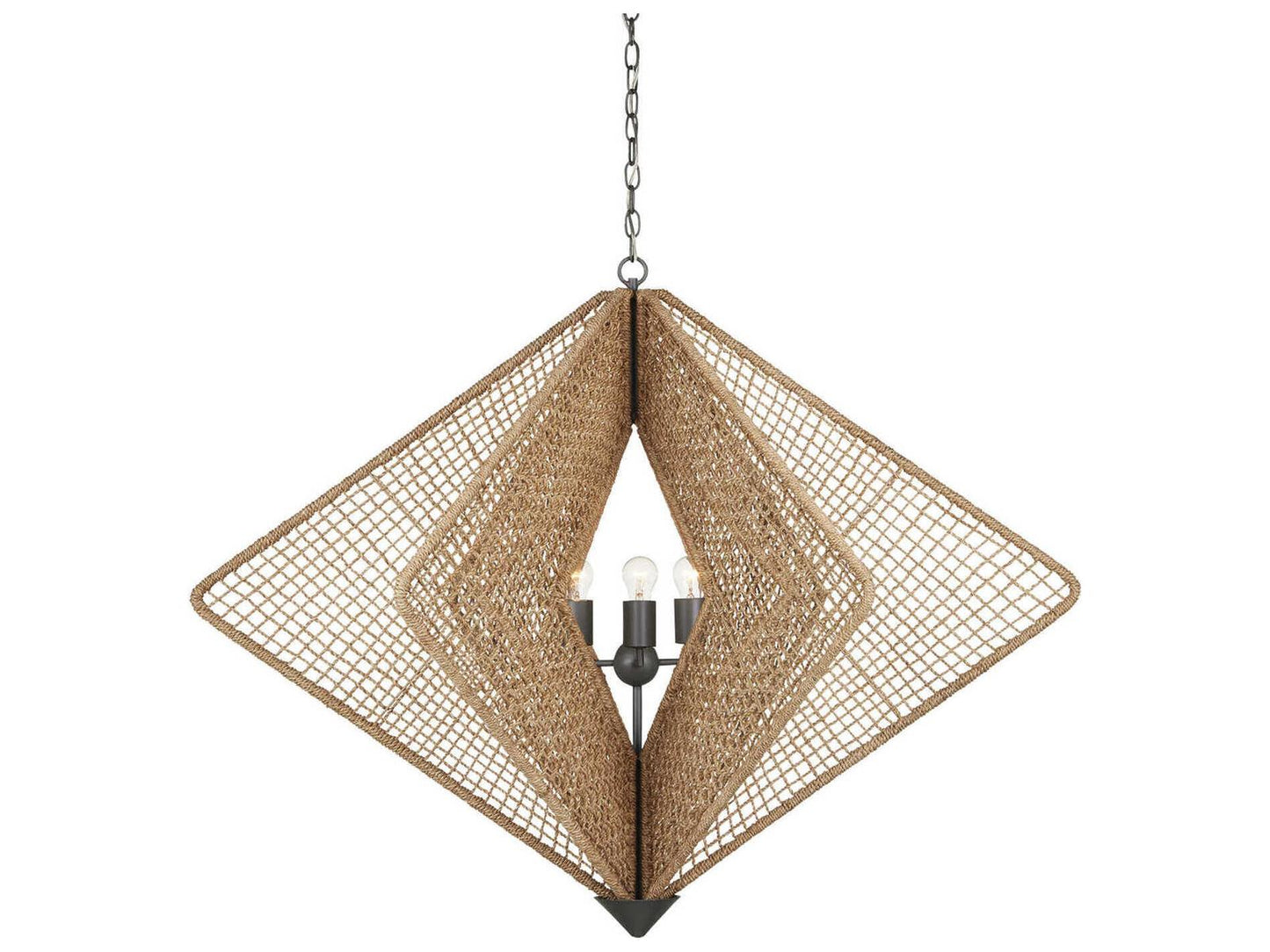 Currey & Company Currey and Company 3-Light Shizen Chandelier in Natural Rope and Hiroshi Gray