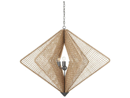 Currey & Company Currey and Company 3-Light Shizen Chandelier in Natural Rope and Hiroshi Gray