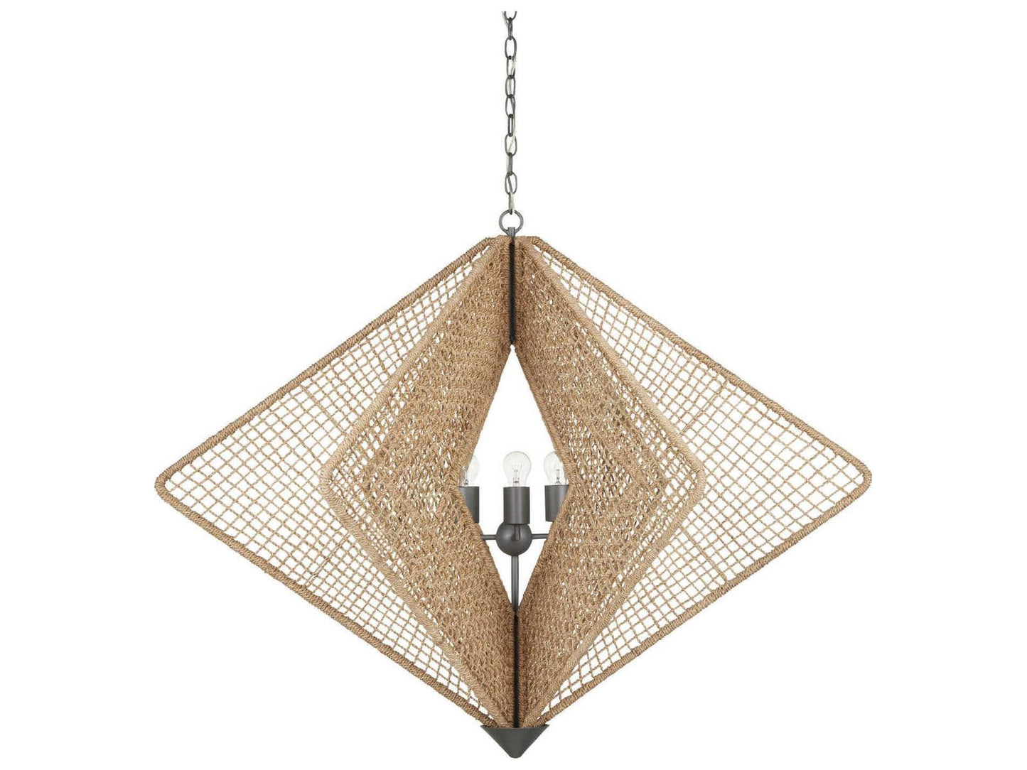 Currey & Company Currey and Company 3-Light Shizen Chandelier in Natural Rope and Hiroshi Gray