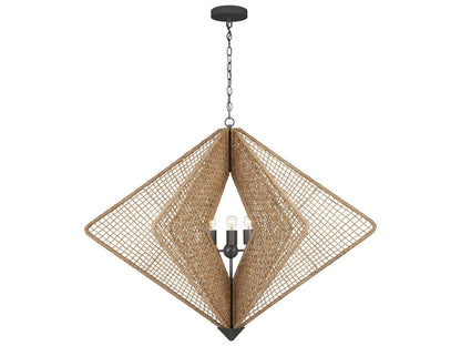 Currey & Company Currey and Company 3-Light Shizen Chandelier in Natural Rope and Hiroshi Gray