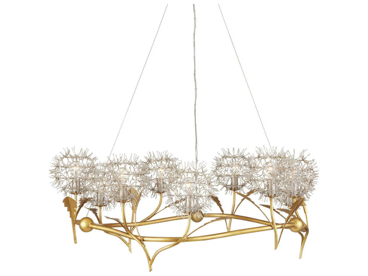 Currey & Company Currey and Company 9-Light Dandelion Chandelier in Contemporary Gold and Silver Leaf