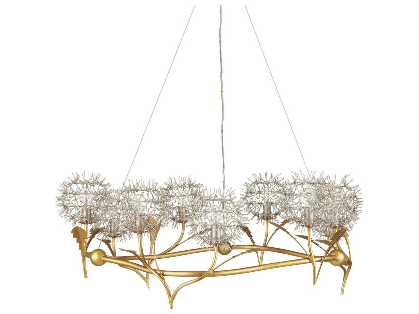 Currey & Company Currey and Company 9-Light Dandelion Chandelier in Contemporary Gold and Silver Leaf