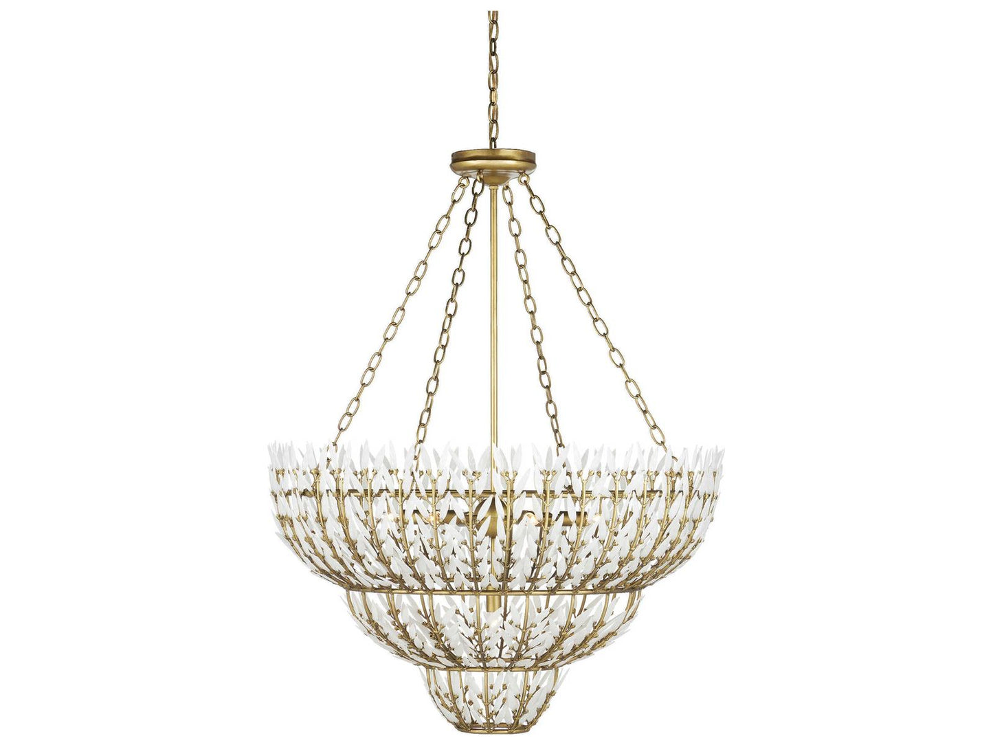 Currey & Company Currey and Company 7-Light Magnum Opus Chandelier in Brass and White Glass