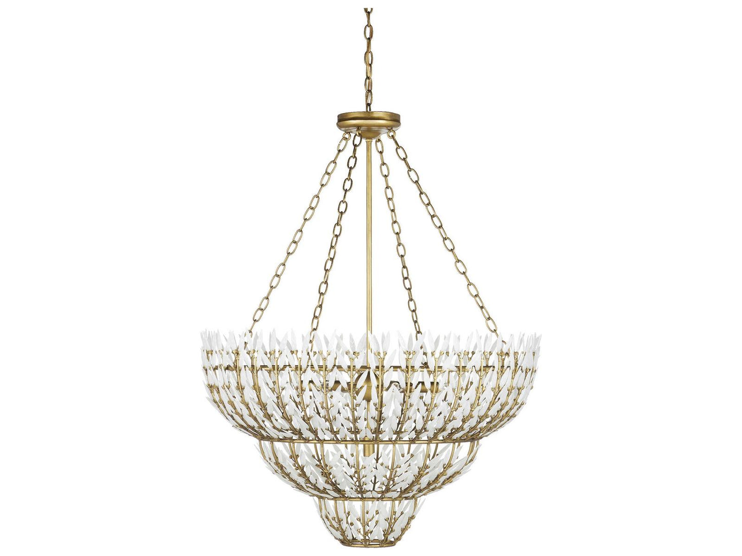 Currey & Company Currey and Company 7-Light Magnum Opus Chandelier in Brass and White Glass