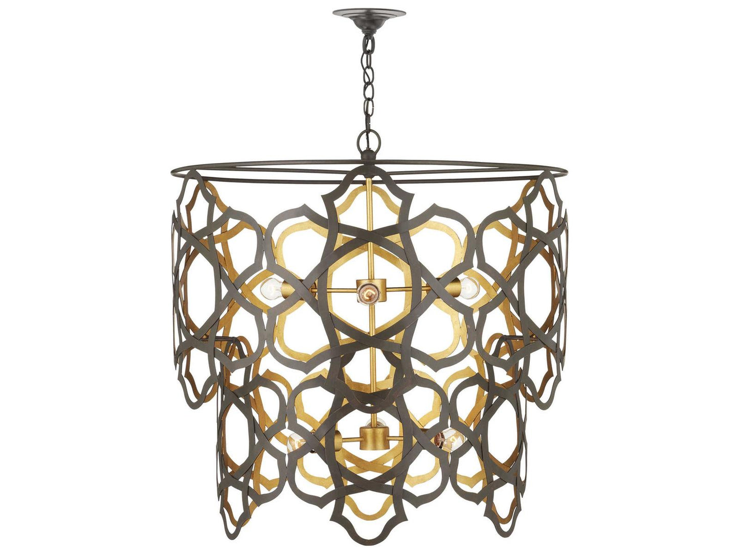 Currey & Company Currey and Company 6-Light Mauresque Chandelier in Bronze Gold and Gold Leaf