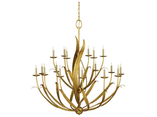 Luxecor Menefee 18-Light8-Light Antique Gold Leaf Candelabra Chandelier
