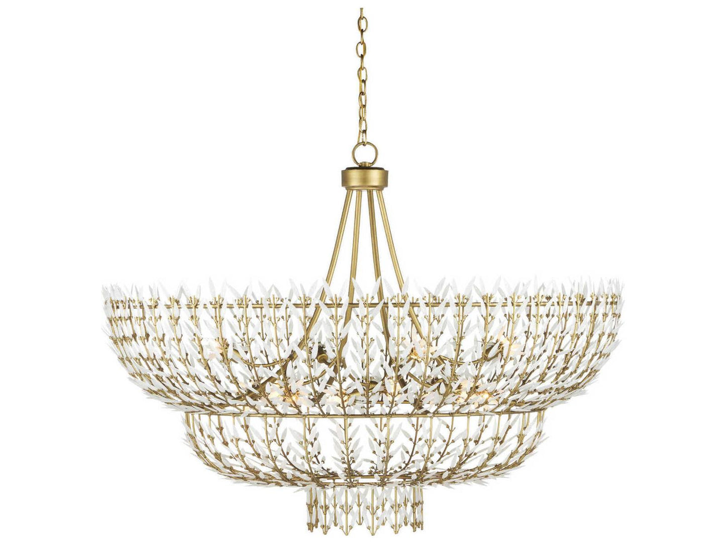 Currey & Company Currey and Company 12-Light Magnum Opus Waterfall Chandelier in Brass and White