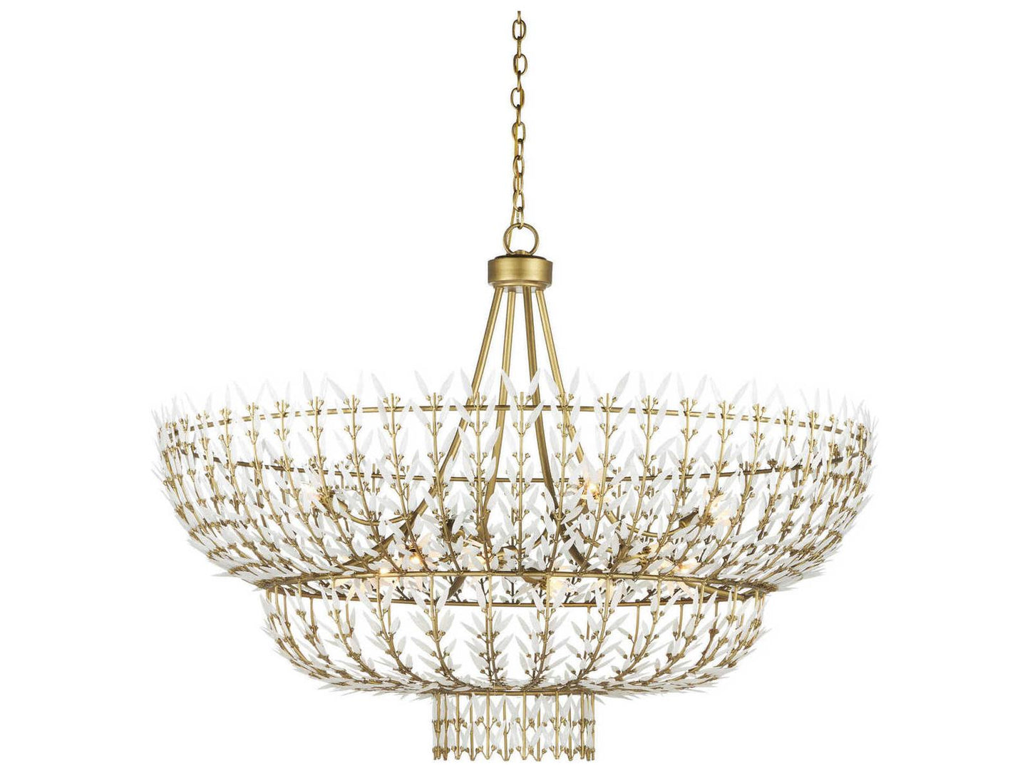 Currey & Company Currey and Company 12-Light Magnum Opus Waterfall Chandelier in Brass and White