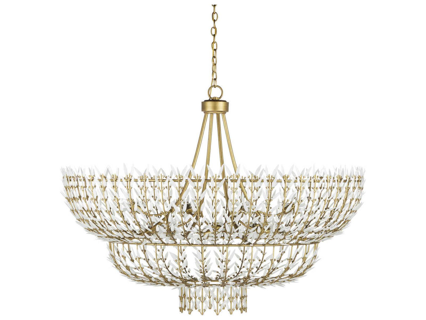 Currey & Company Currey and Company 12-Light Magnum Opus Waterfall Chandelier in Brass and White