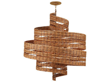 Currey & Company Currey and Company 5-Light Saisei Rattan Wrought Iron Chandelier in Natural Khaki