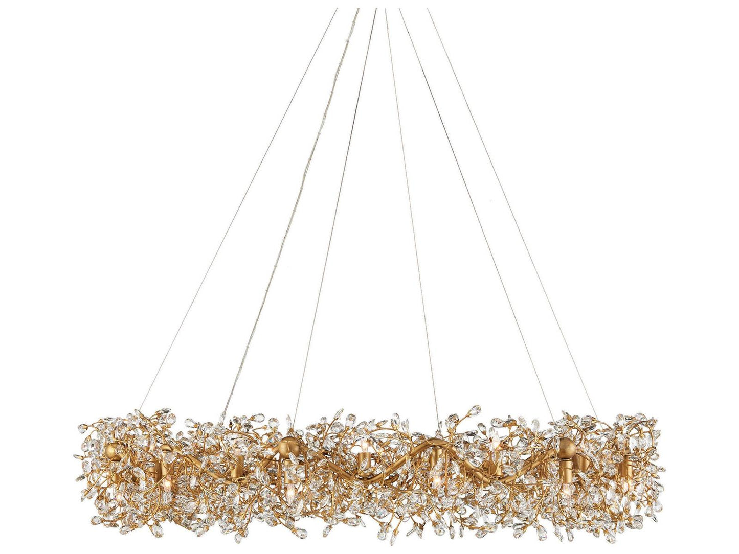 Currey & Company Currey and Company 24-Light Crystal Bud Grande Ring Chandelier in Clear and Brass