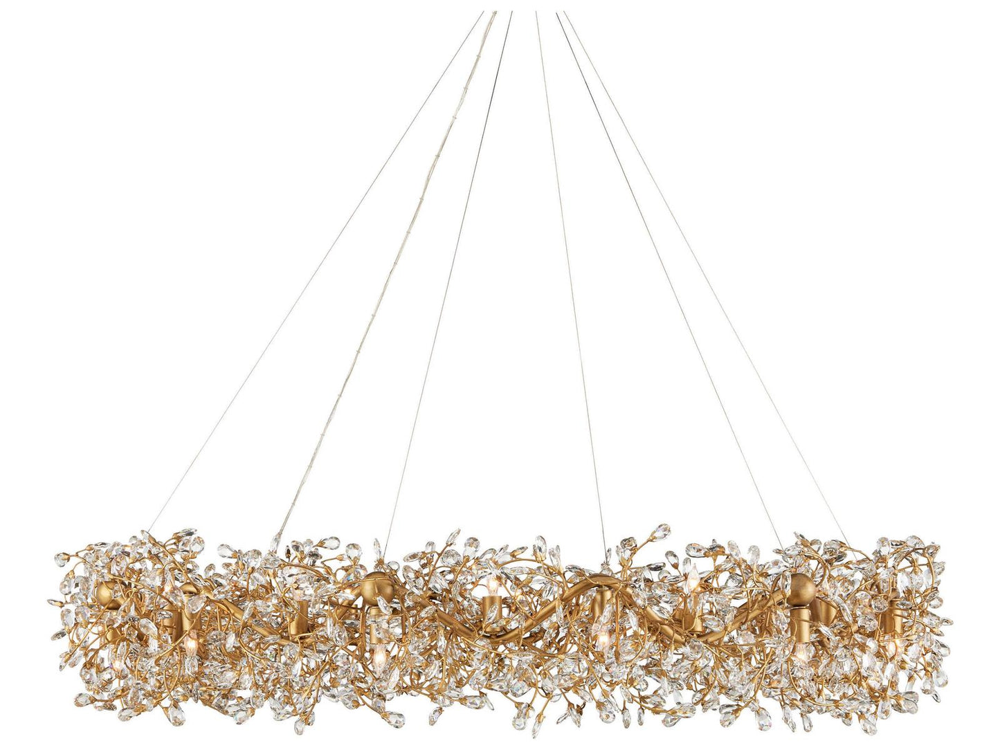 Currey & Company Currey and Company 24-Light Crystal Bud Grande Ring Chandelier in Clear and Brass