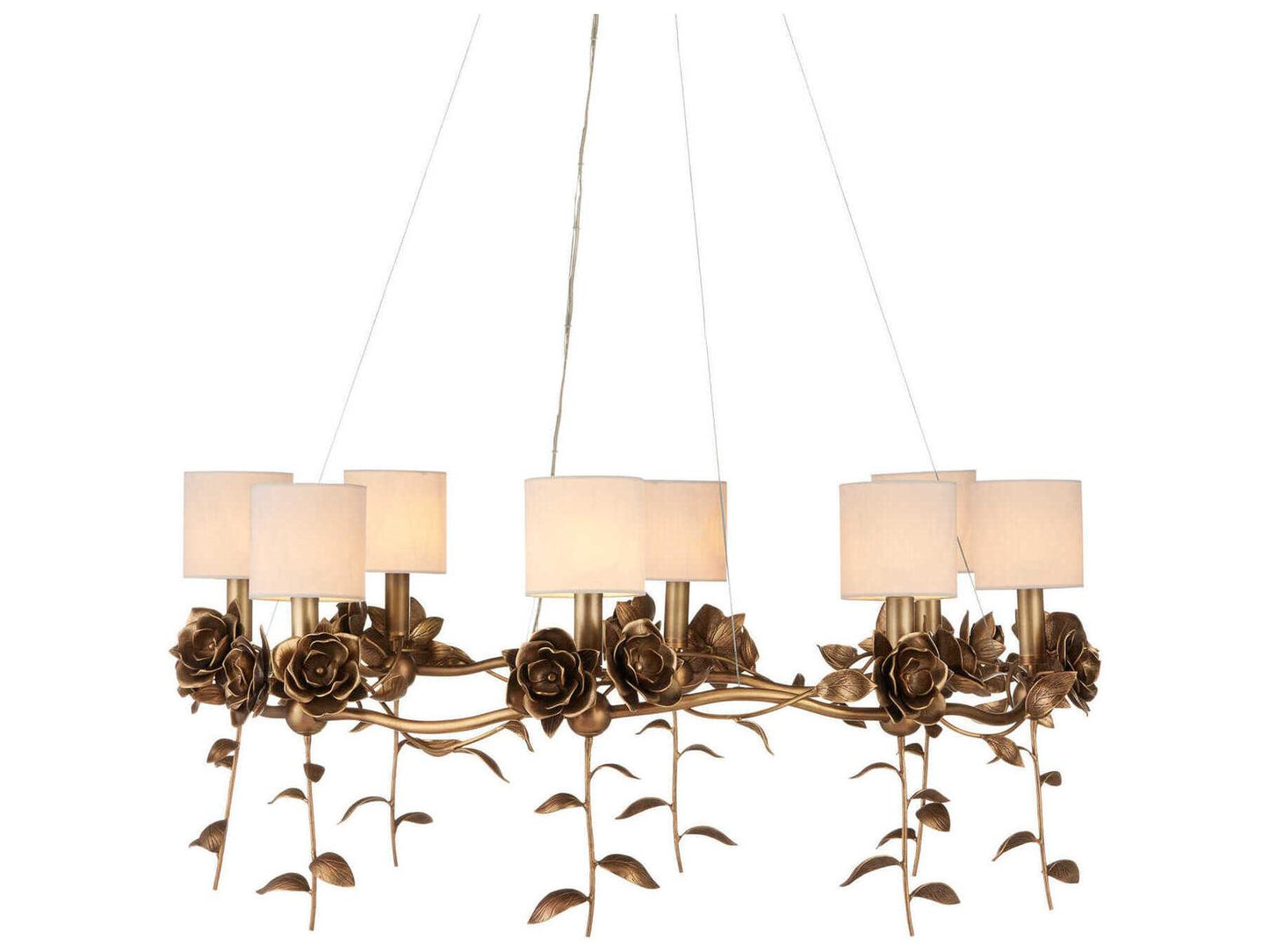 Currey & Company Currey and Company 8-Light Rosabel Chandelier in Antique Brass with Off White Shades