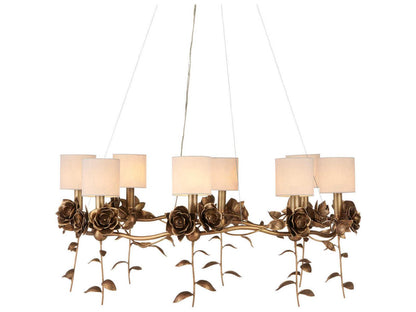 Currey & Company Currey and Company 8-Light Rosabel Chandelier in Antique Brass with Off White Shades