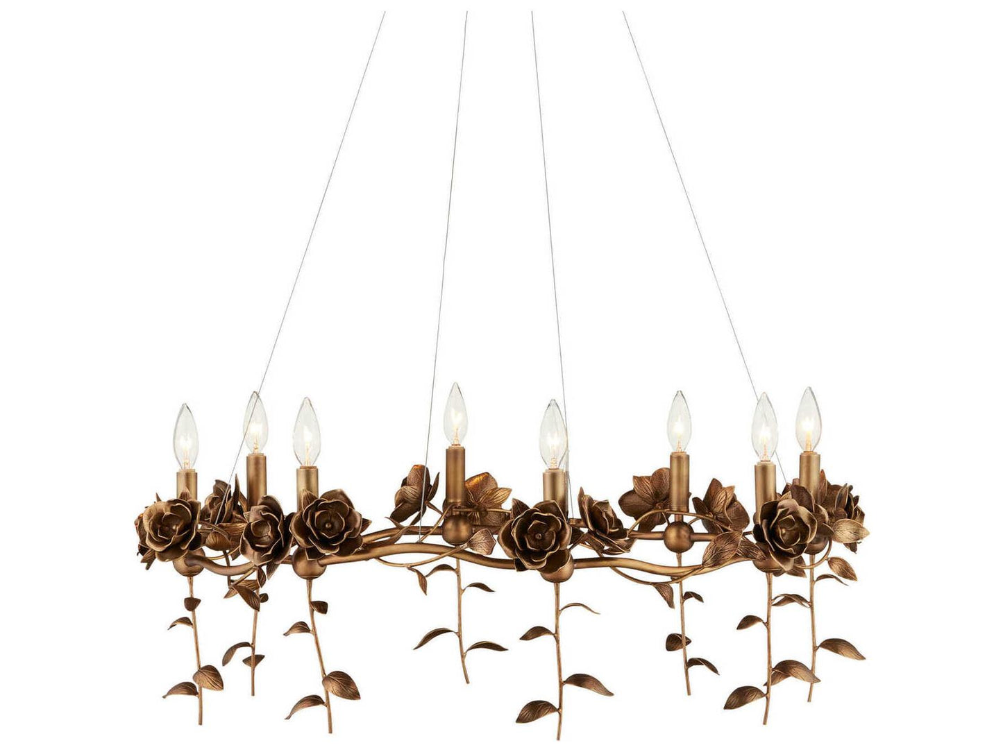 Currey & Company Currey and Company 8-Light Rosabel Chandelier in Antique Brass with Off White Shades