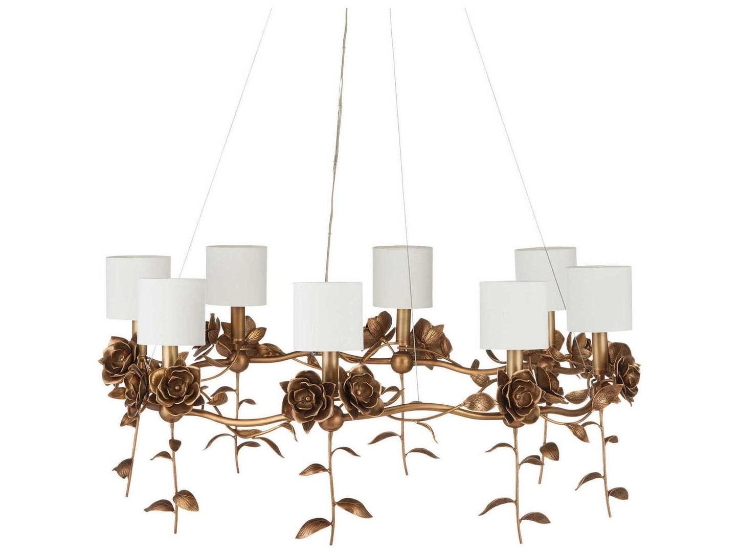 Currey & Company Currey and Company 8-Light Rosabel Chandelier in Antique Brass with Off White Shades