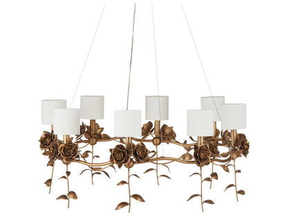 Currey & Company Currey and Company 8-Light Rosabel Chandelier in Antique Brass with Off White Shades