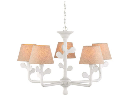 Currey & Company Currey and Company 5-Light Charny Chandelier in Gesso White with Linen Shades