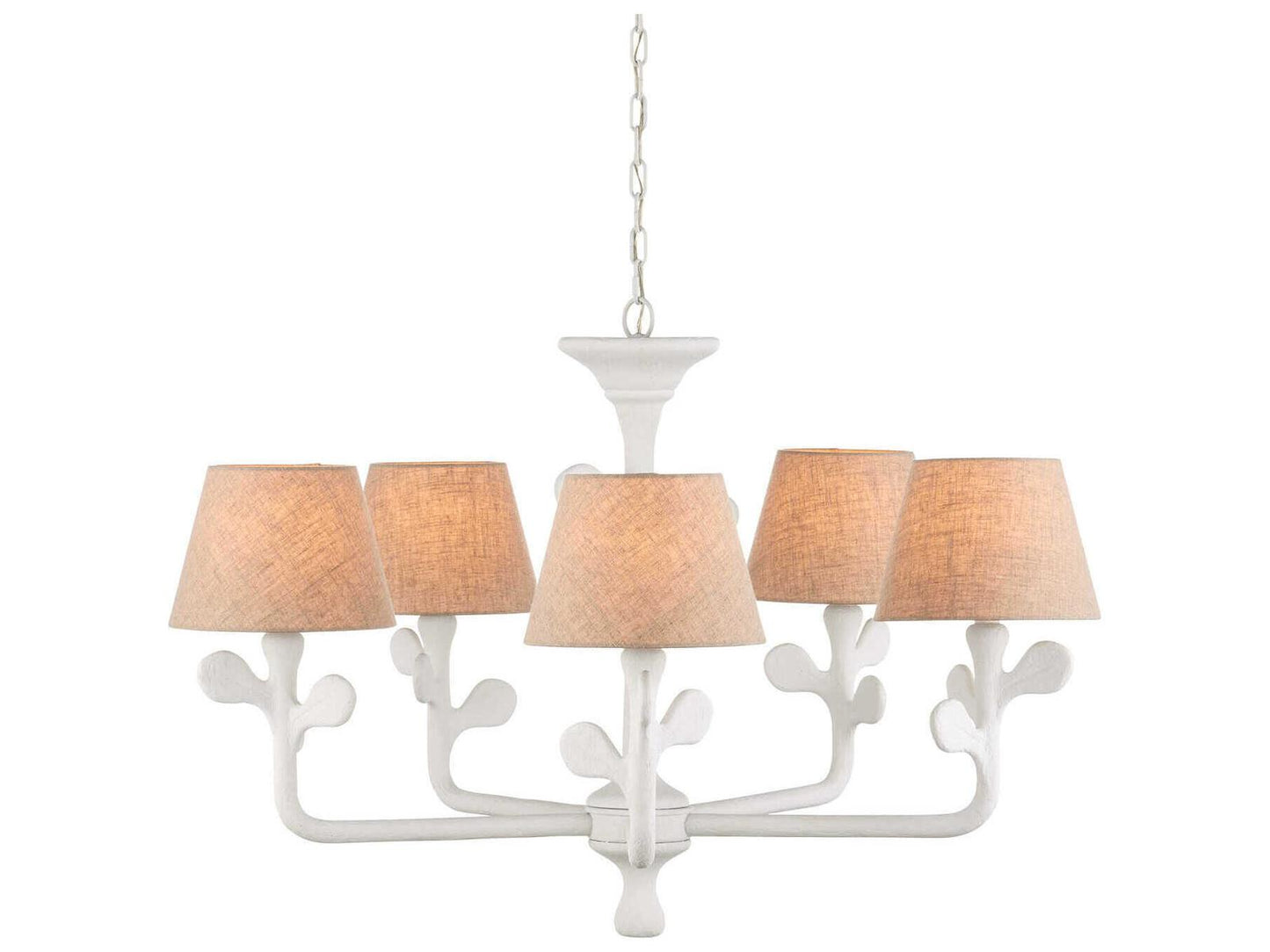 Currey & Company Currey and Company 5-Light Charny Chandelier in Gesso White with Linen Shades