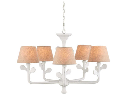 Currey & Company Currey and Company 5-Light Charny Chandelier in Gesso White with Linen Shades