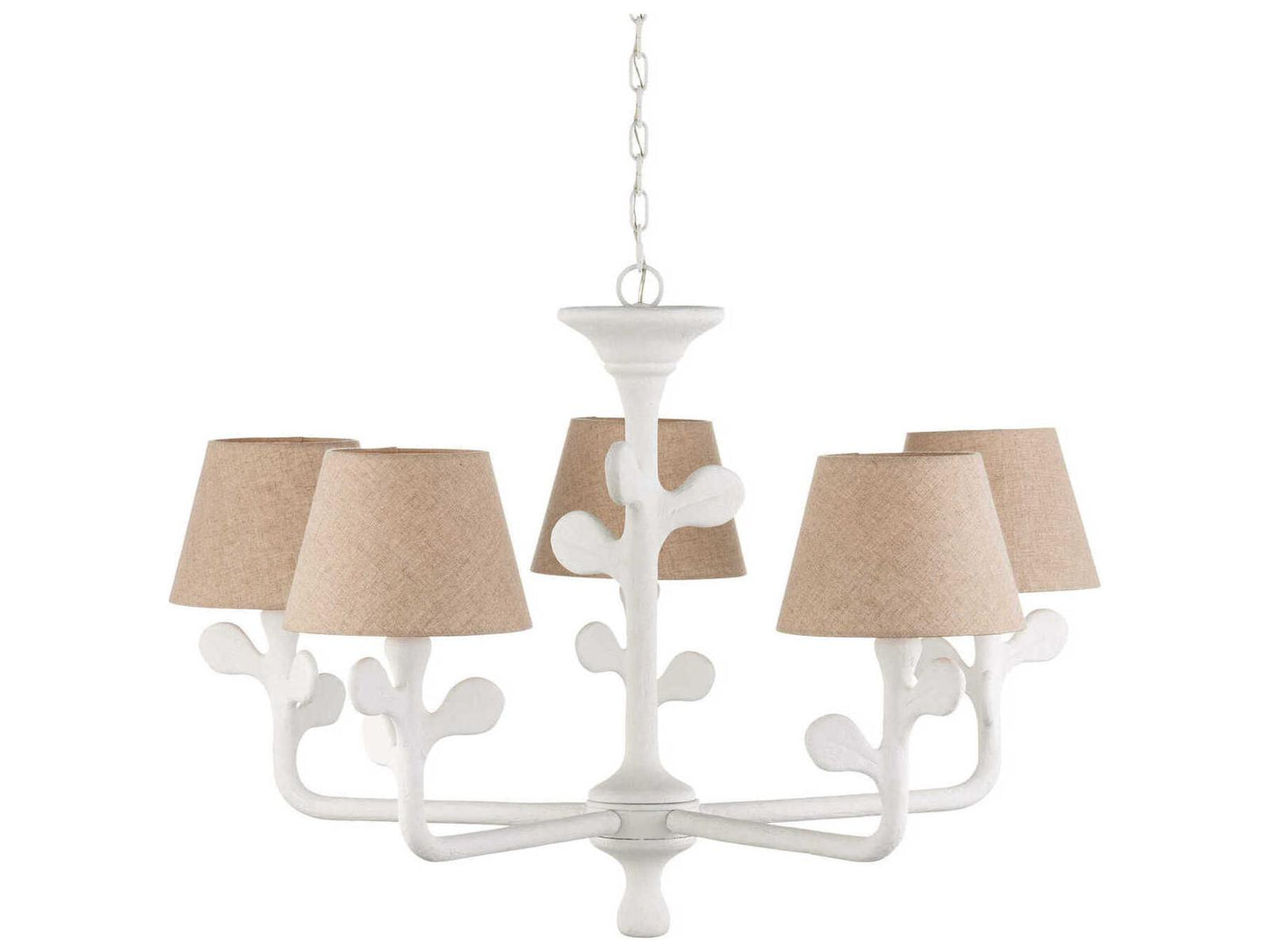 Currey & Company Currey and Company 5-Light Charny Chandelier in Gesso White with Linen Shades