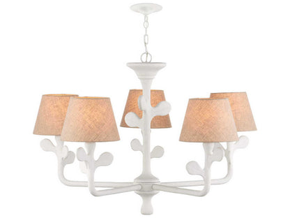 Currey & Company Currey and Company 5-Light Charny Chandelier in Gesso White with Linen Shades