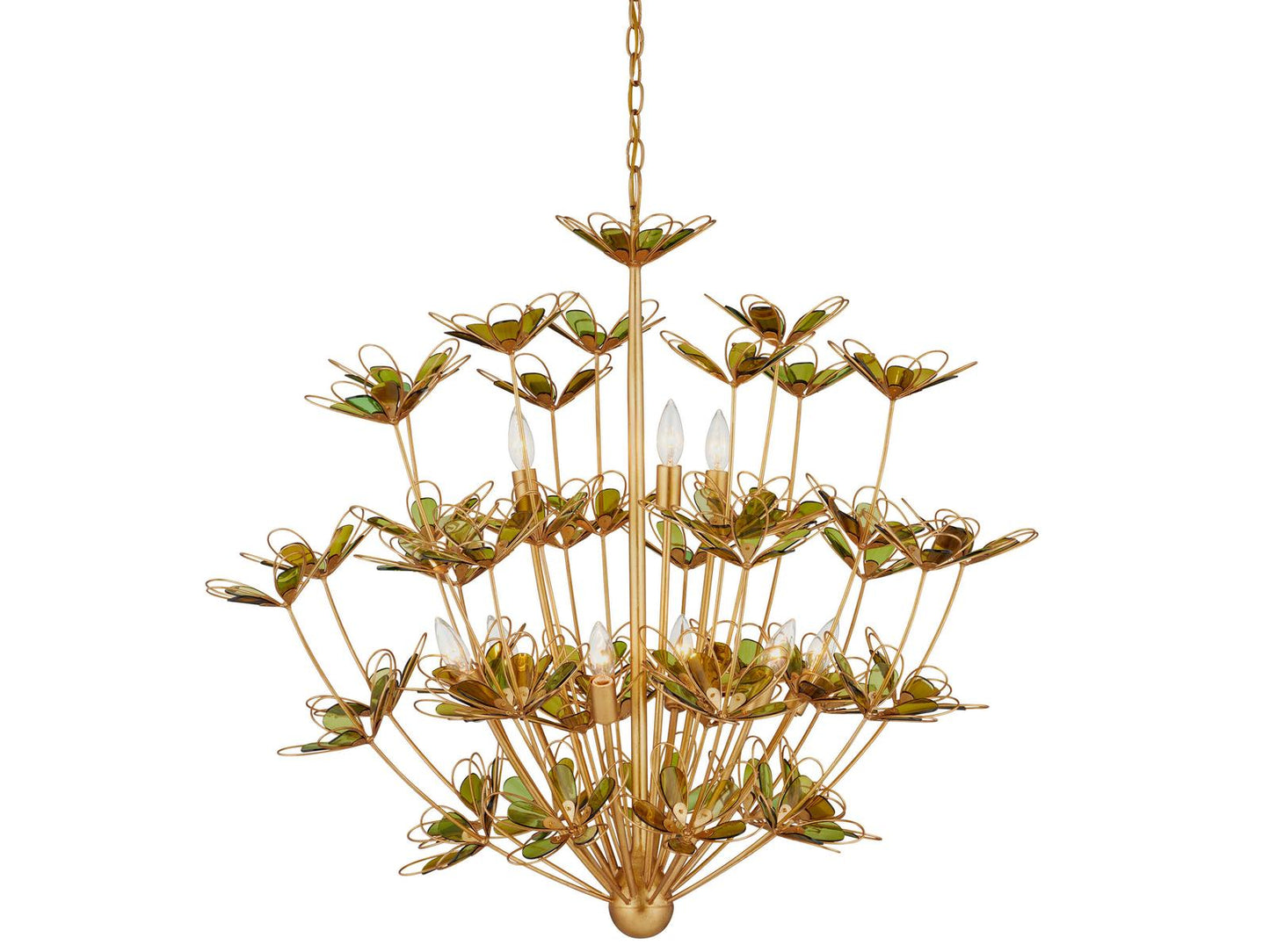 Currey & Company Currey and Company 9-Light Midsummer Chandelier in Gold and Green Glass