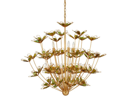 Currey & Company Currey and Company 9-Light Midsummer Chandelier in Gold and Green Glass