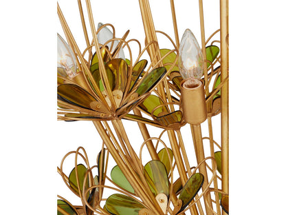 Currey & Company Currey and Company 9-Light Midsummer Chandelier in Gold and Green Glass