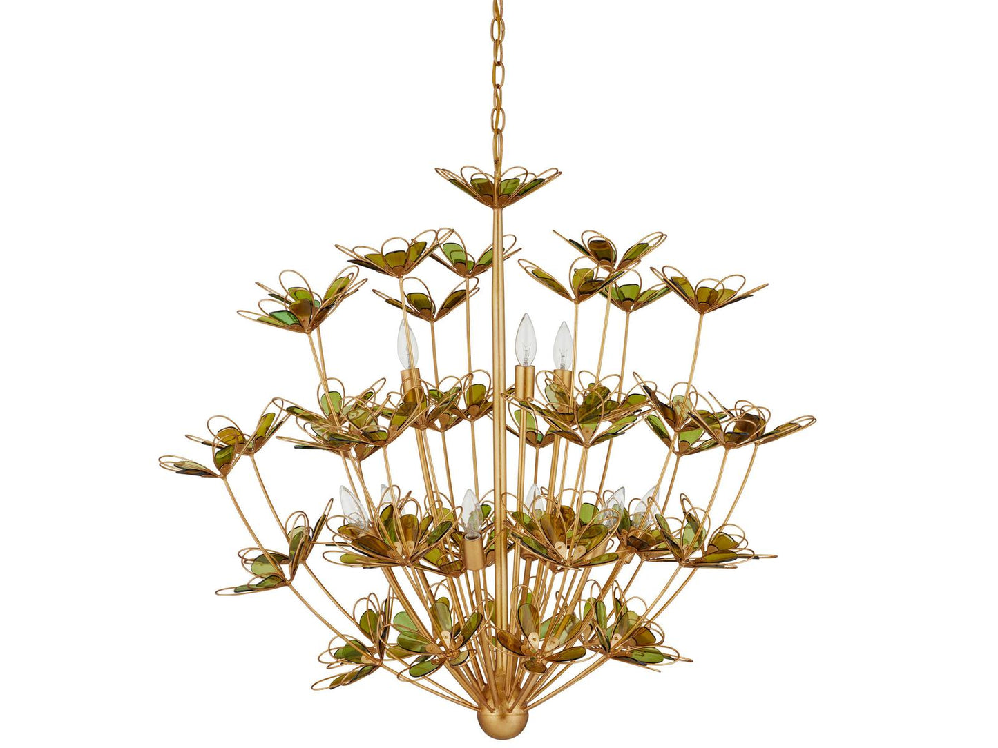 Currey & Company Currey and Company 9-Light Midsummer Chandelier in Gold and Green Glass