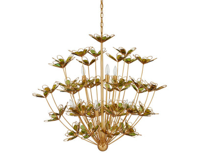 Currey & Company Currey and Company 9-Light Midsummer Chandelier in Gold and Green Glass