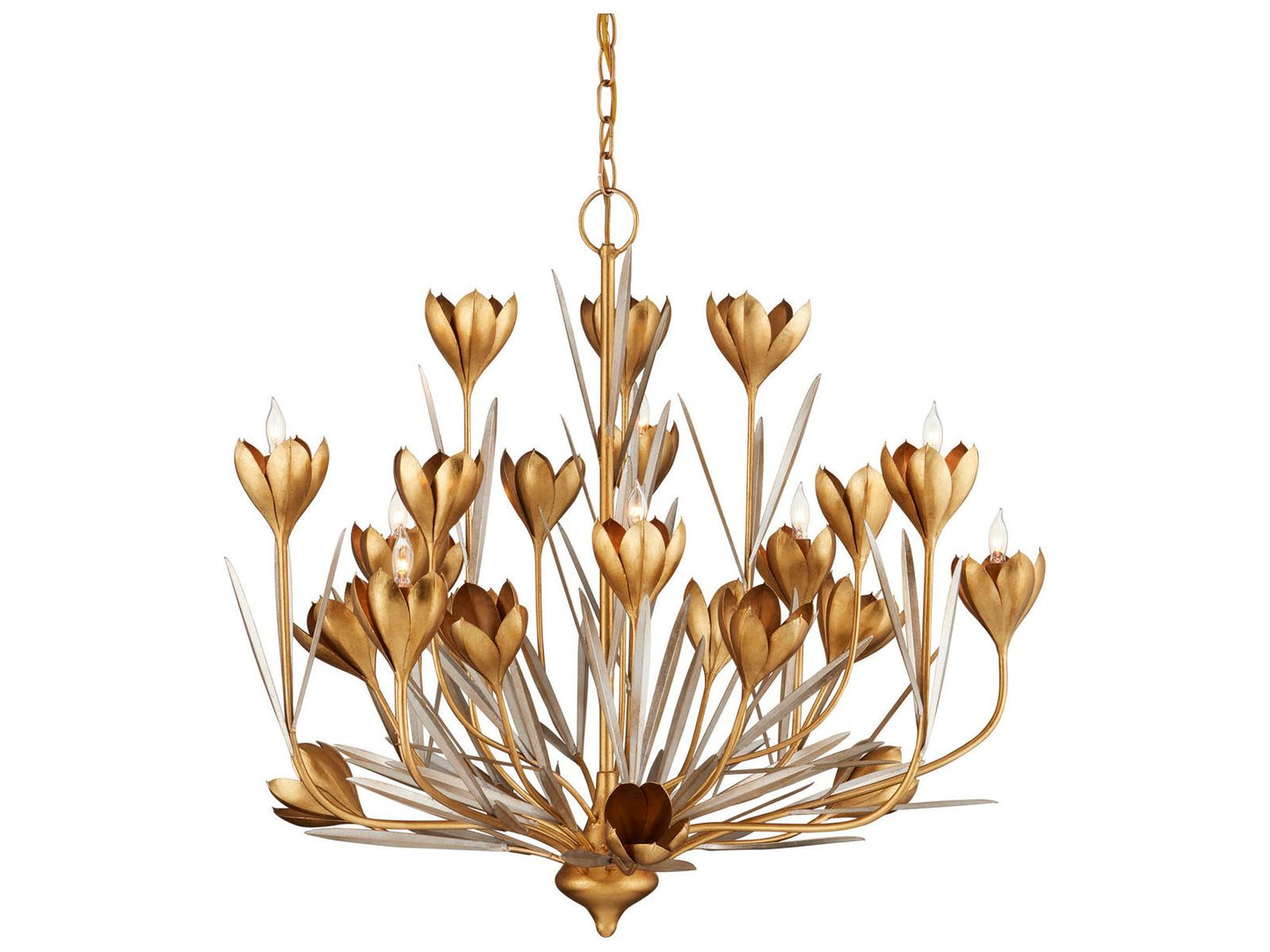 Currey & Company Currey and Company Hortensia 9-Light Chandelier in Contemporary Gold and Silver Leaf
