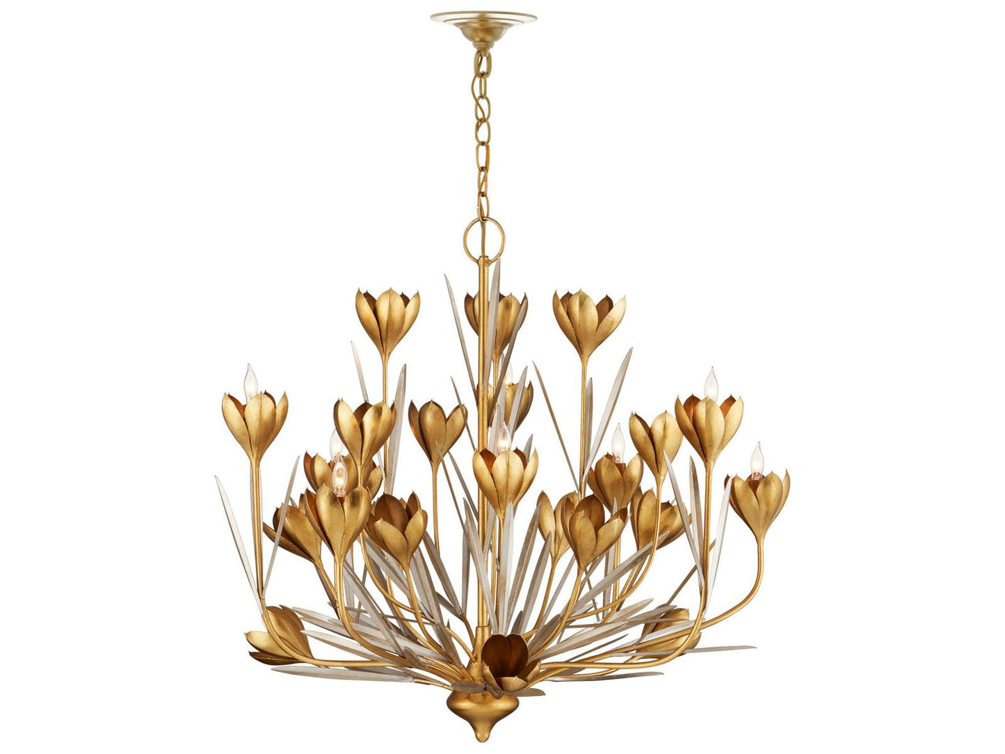Currey & Company Currey and Company Hortensia 9-Light Chandelier in Contemporary Gold and Silver Leaf