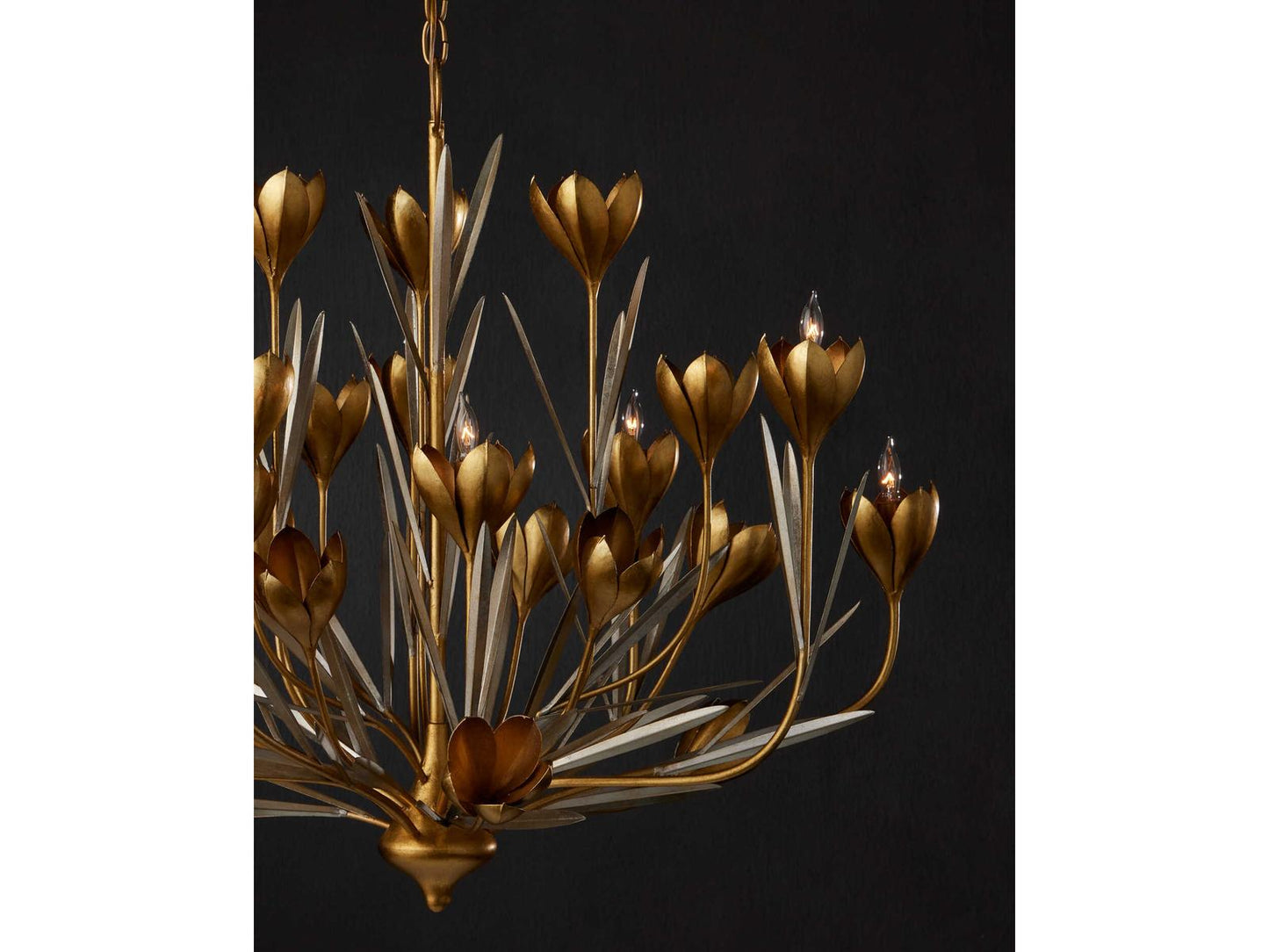 Currey & Company Currey and Company Hortensia 9-Light Chandelier in Contemporary Gold and Silver Leaf