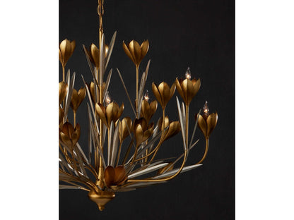 Currey & Company Currey and Company Hortensia 9-Light Chandelier in Contemporary Gold and Silver Leaf