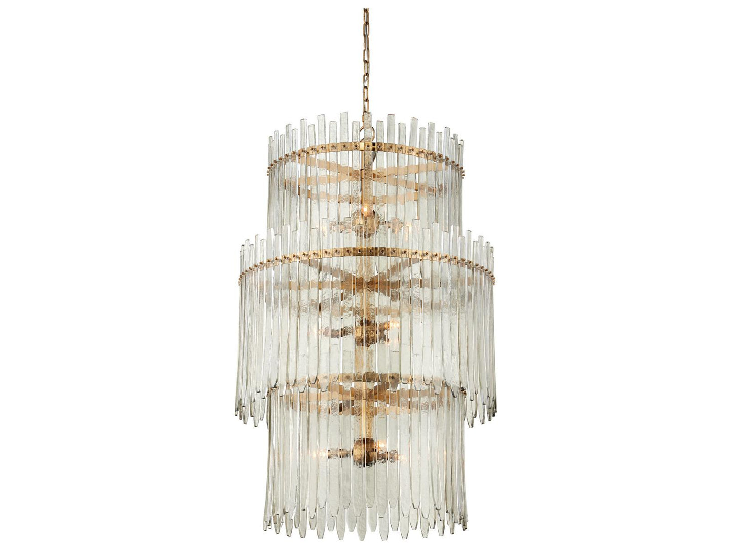 Currey & Company Currey and Company Electra 9-Light Three-Tier Chandelier in Clear Antique Brass